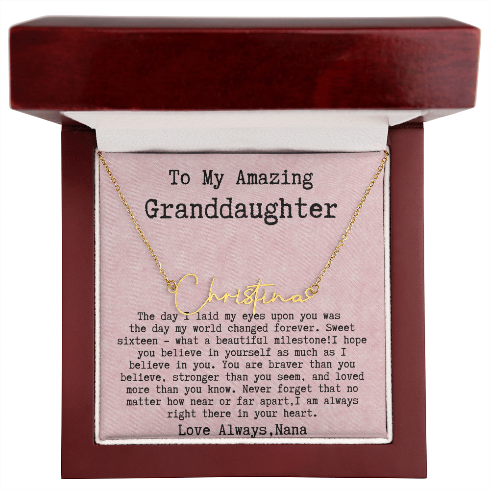 Personalized 16th Birthday Gift for Granddaughter from Nana - Signature Style Name Necklace