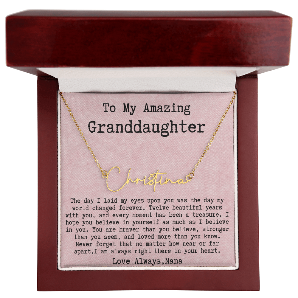 Personalized 12th Birthday Gift from Nana to Granddaughter - Signature Style Name Necklace