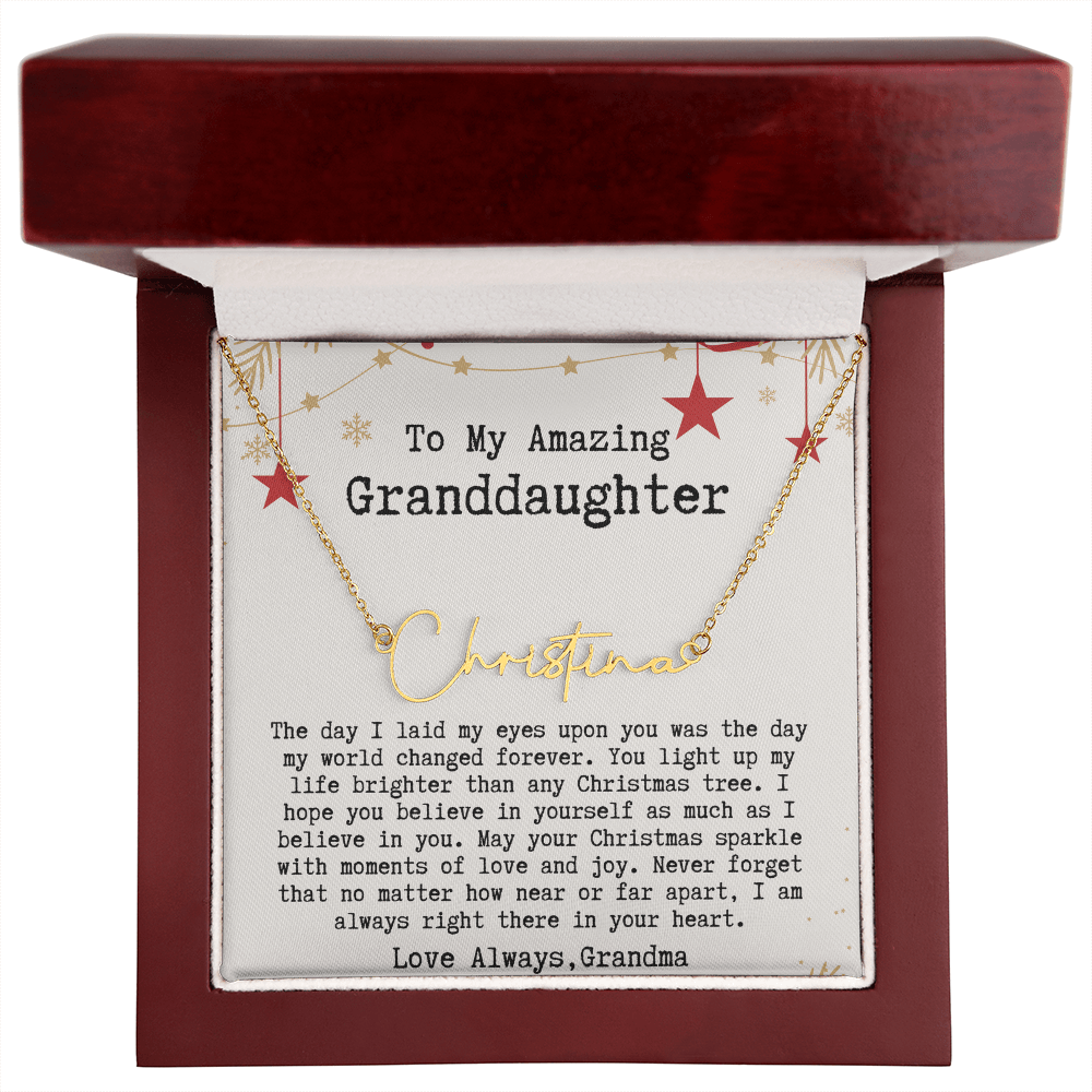 Personalized Christmas Gift from Grandma to Granddaughter - Signature Style Name Necklace