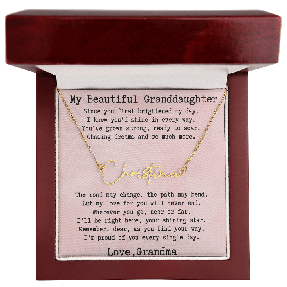 Personalized Birthday Gift for Granddaughter – Custom Signature Style Name Necklace – Unique Name Plate Necklace from Grandma