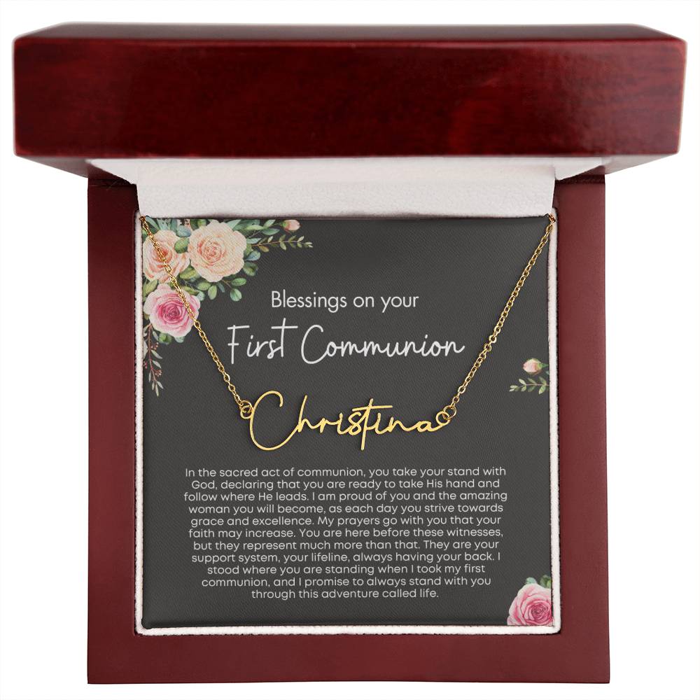 Personalized First Holy Communion Gift for Her - Customizable Signature Style Name Necklace
