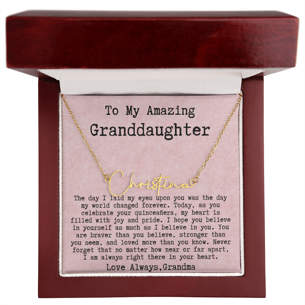 Personalized Quinceañera Gift from Grandma to Granddaughter - Signature Style Name Necklace