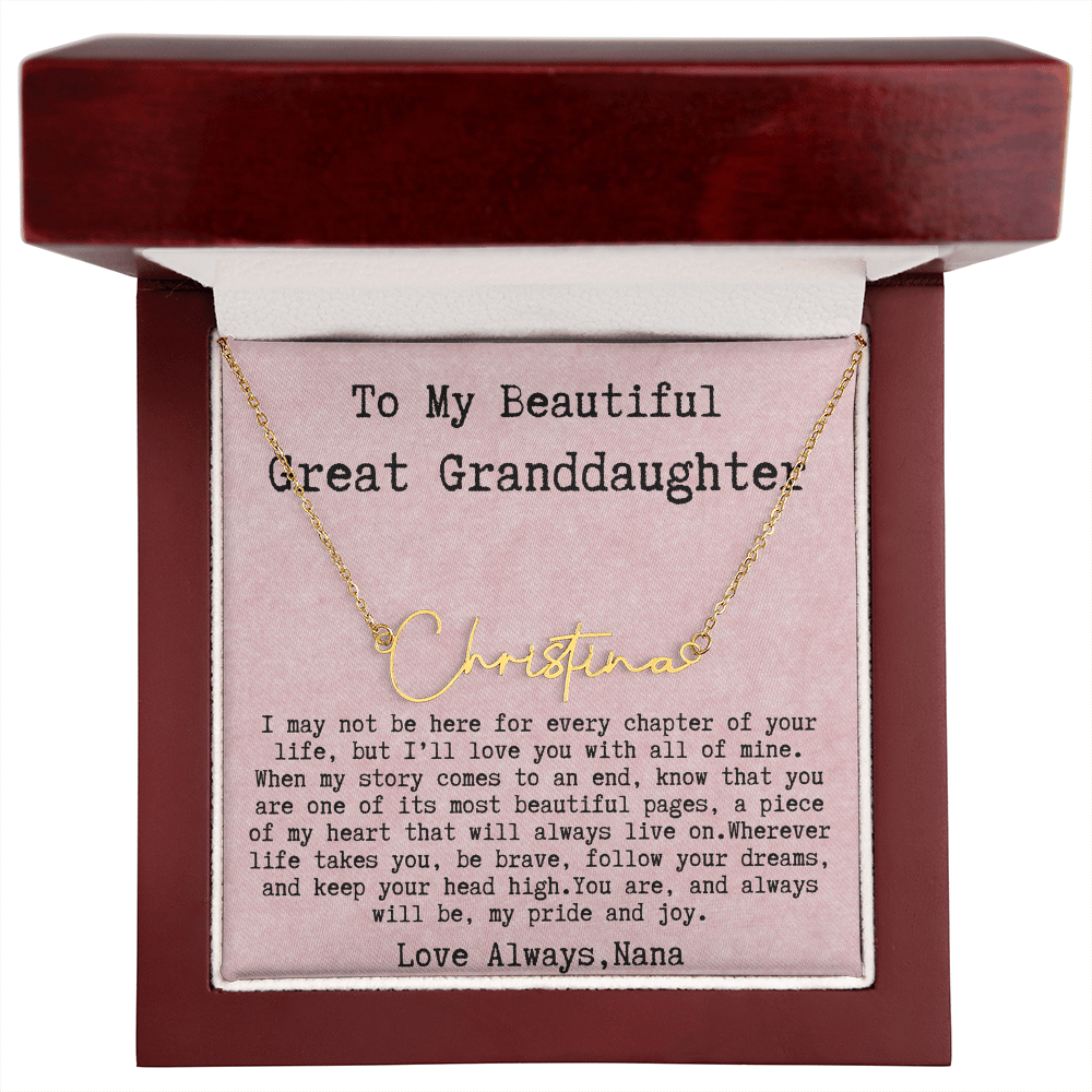 Gift for Great Granddaughter from Nana - Signature Style Name Necklace