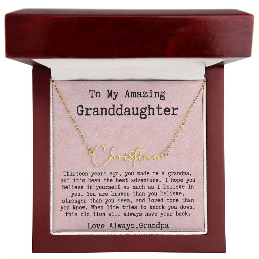 Personalized Birthday Gift for Granddaughter from Grandma and Grandpa - Signature Style Name Necklace