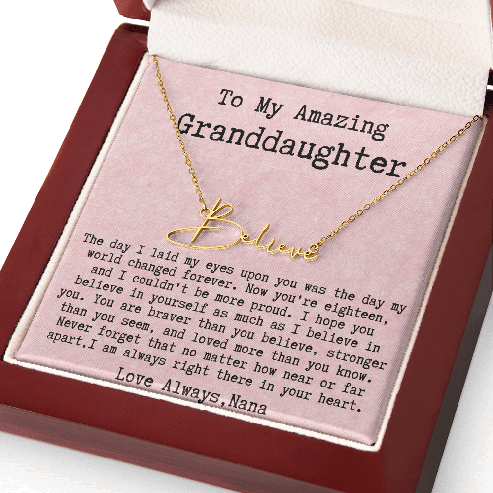 Personalized 18th Birthday Gift for Granddaughter from Nana - Signature Style Name Necklace