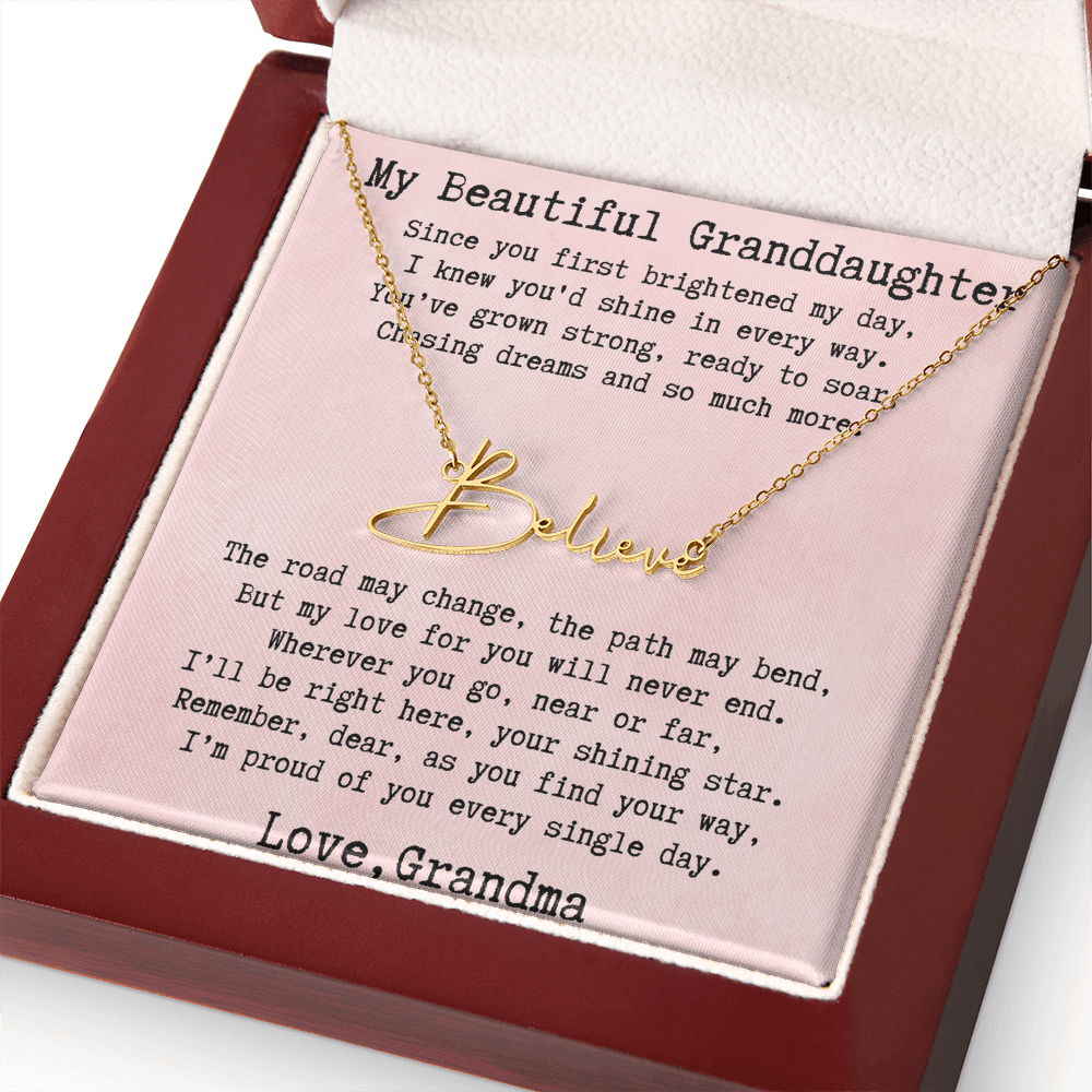 Personalized Birthday Gift for Granddaughter – Custom Signature Style Name Necklace – Unique Name Plate Necklace from Grandma