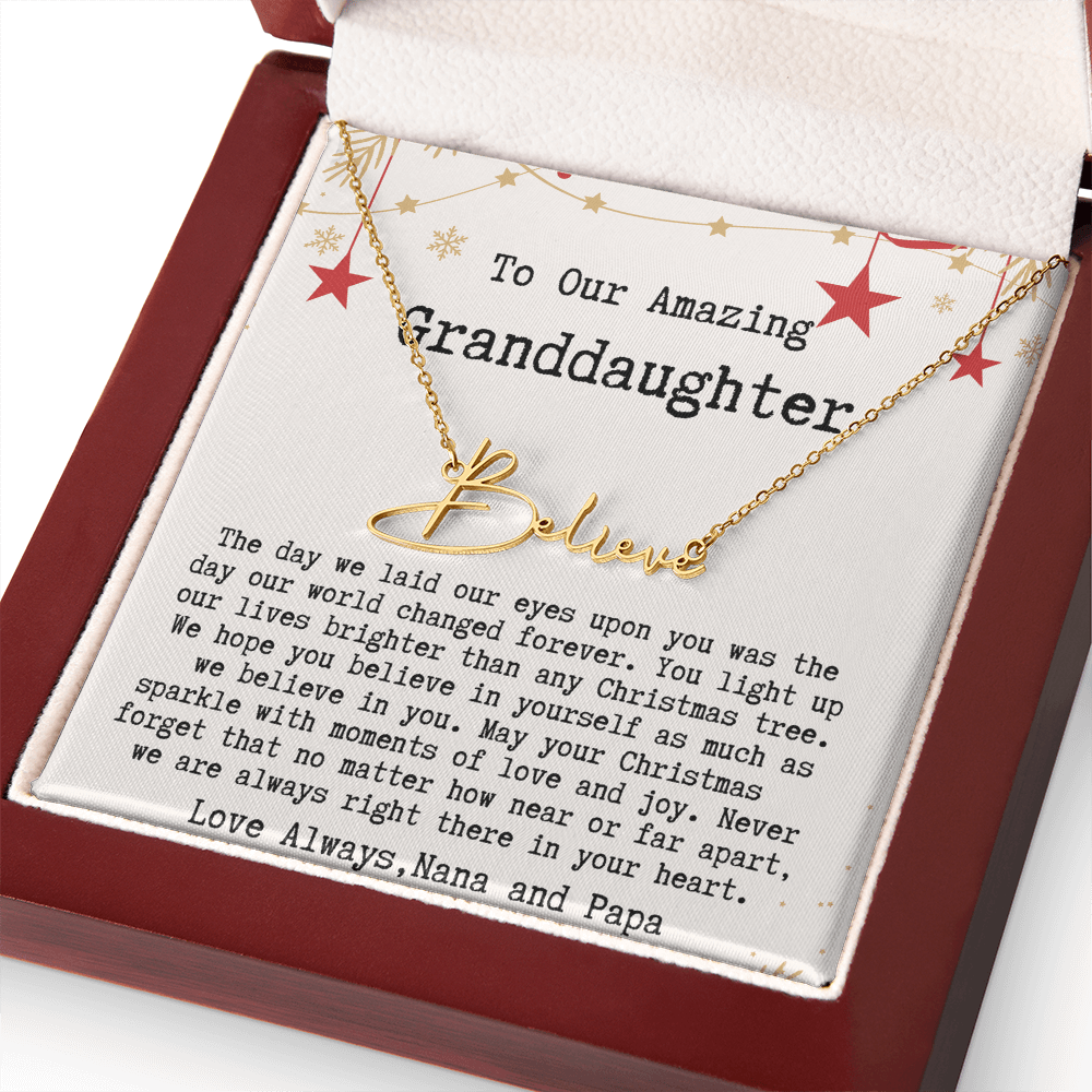 Personalized Christmas Gift from Nana & Papa to Granddaughter - Signature Style Name Necklace