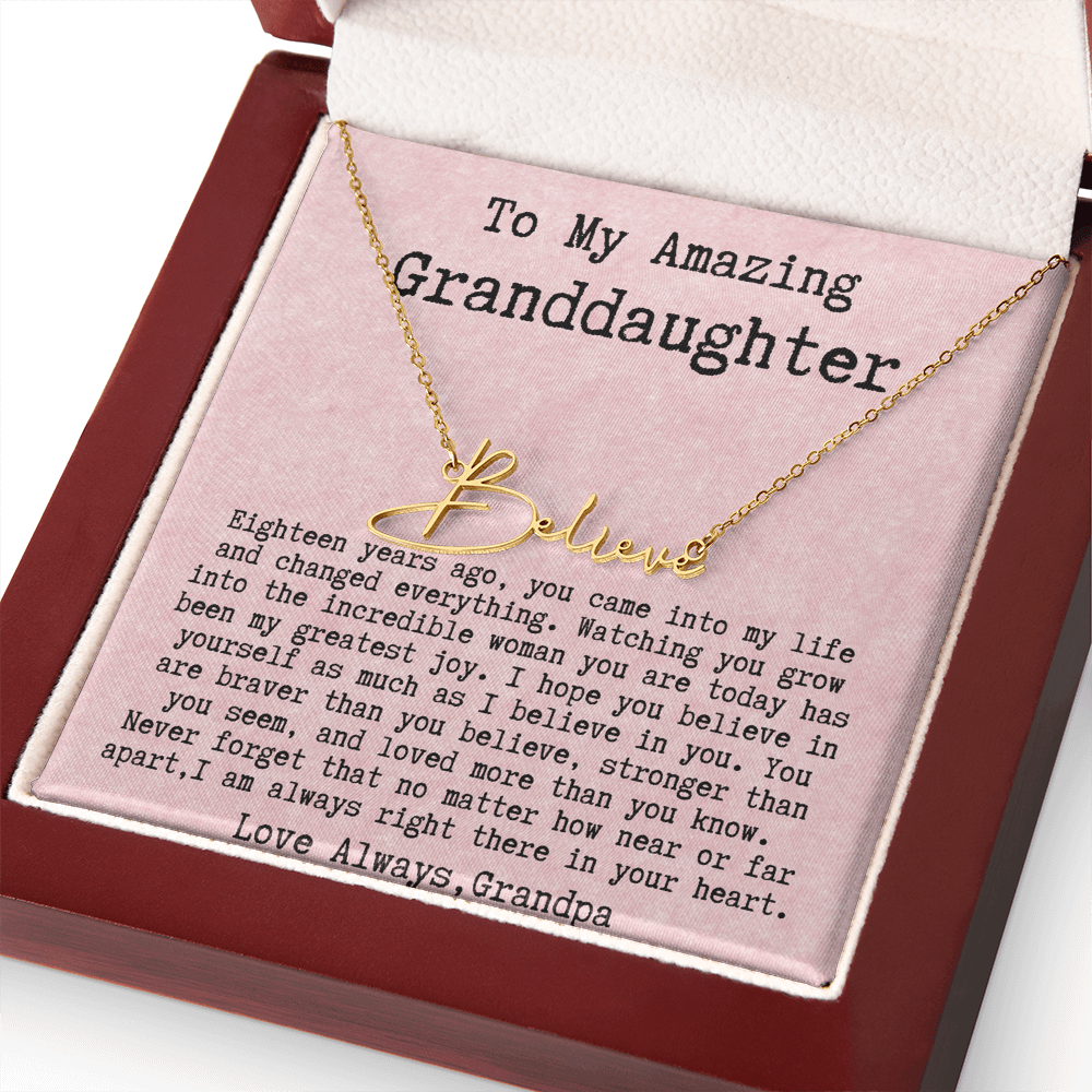 Personalized 18th Birthday Gift for Granddaughter from Grandpa - Signature Style Name Necklace