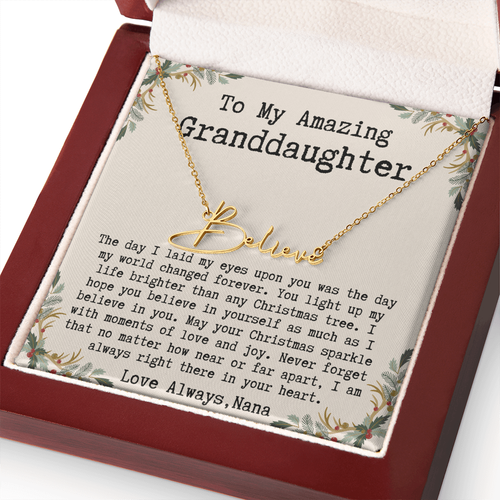 Custom Christmas Gift from Nana to Granddaughter - Signature Style Name Necklace