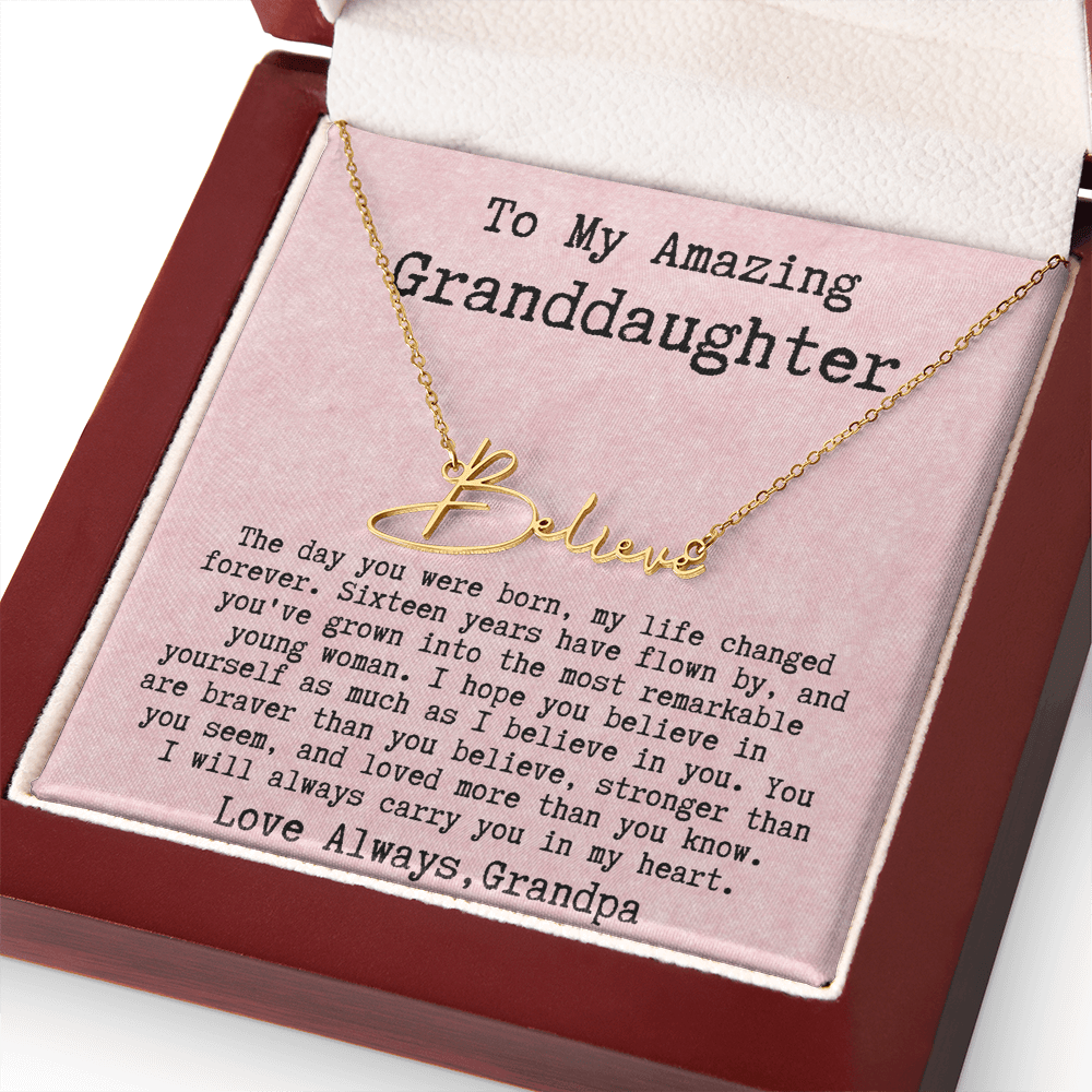 Personalized 16th Birthday Gift for Granddaughter from Grandpa - Signature Style Name Necklace