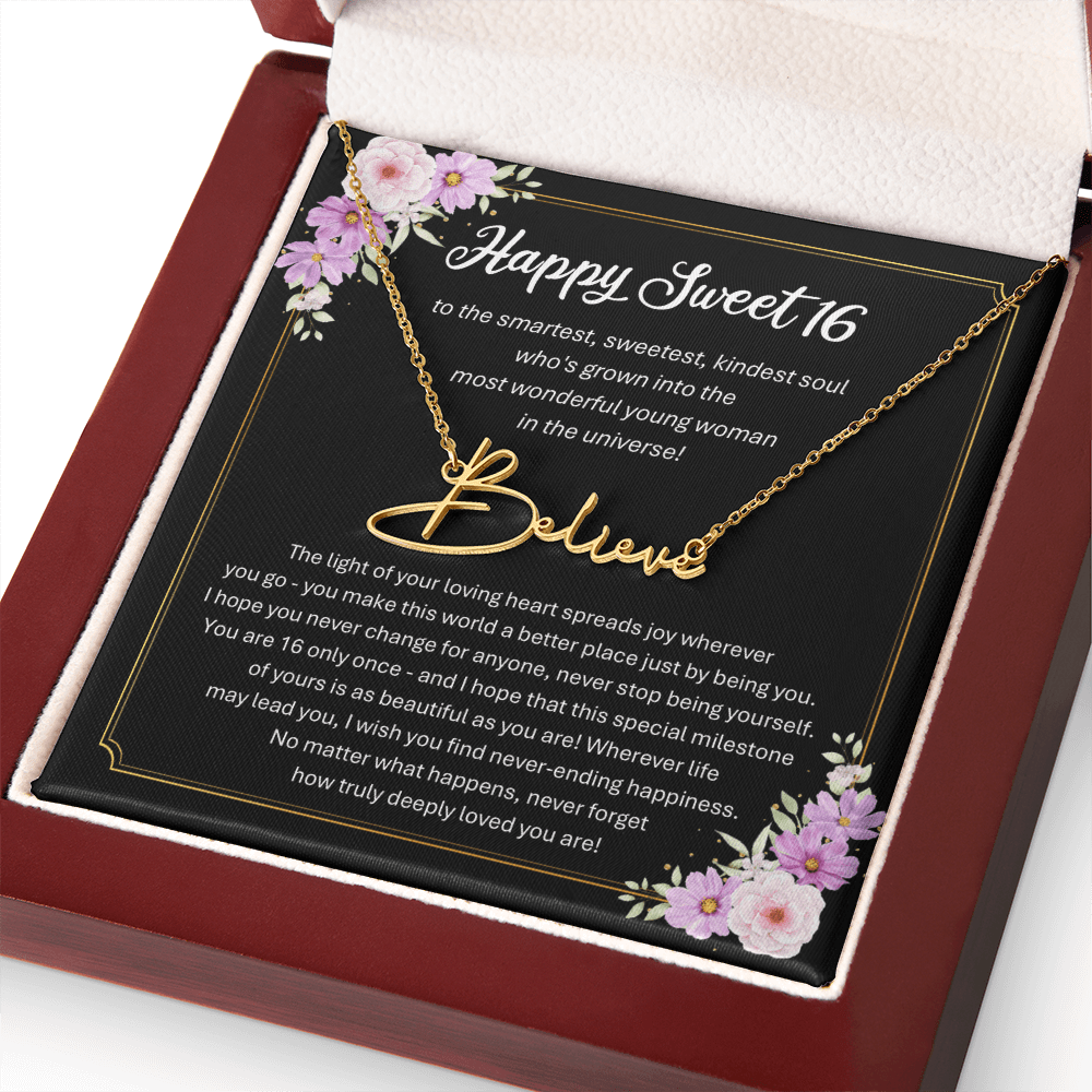 Personalized Sweet 16 Birthday Gift – Custom Signature Style Name Necklace – Unique Name Plate Necklace for Granddaughter from Grandma or Daughter from Mom