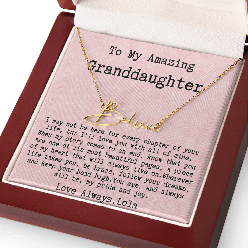 Personalized Birthday Gift for Granddaughter – Custom Signature Style Name Necklace – Unique Name Plate Necklace from Lola