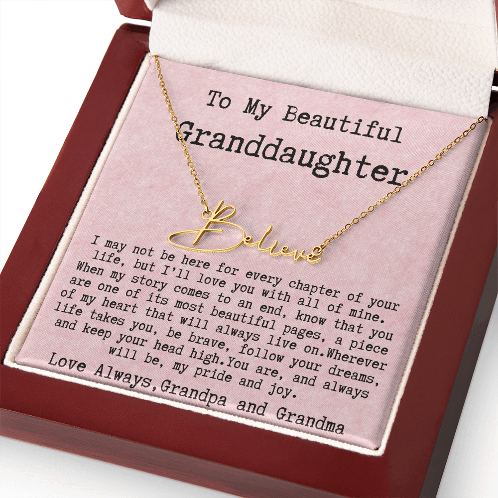Gift for Granddaughter from Grandpa and Grandma - Signature Style Name Necklace
