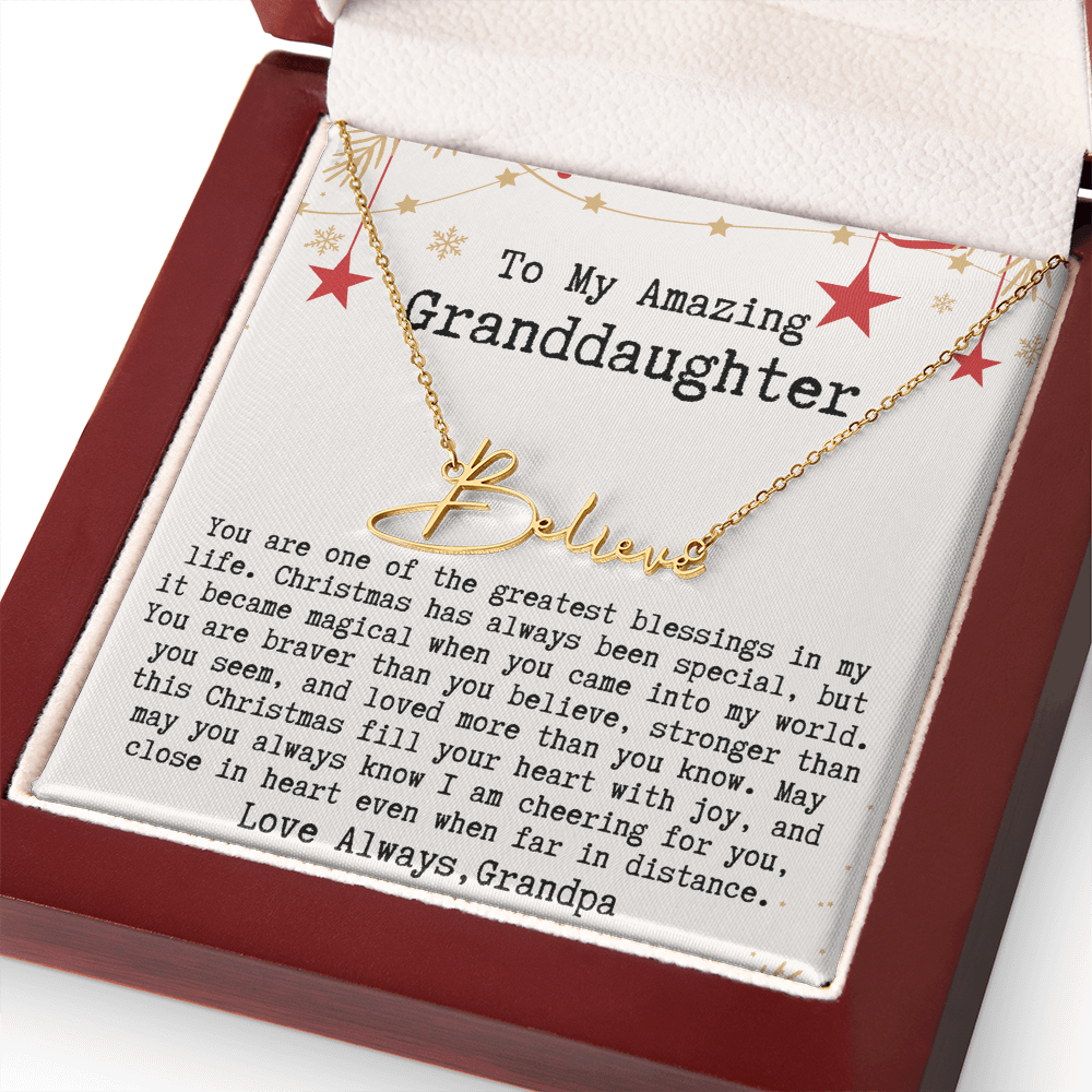 Personalized Christmas Gift from Grandpa to Granddaughter - Signature Style Name Necklace