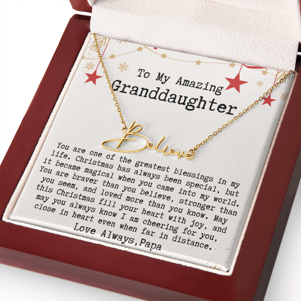 Personalized Christmas Gift from Papa to Granddaughter - Signature Style Name Necklace
