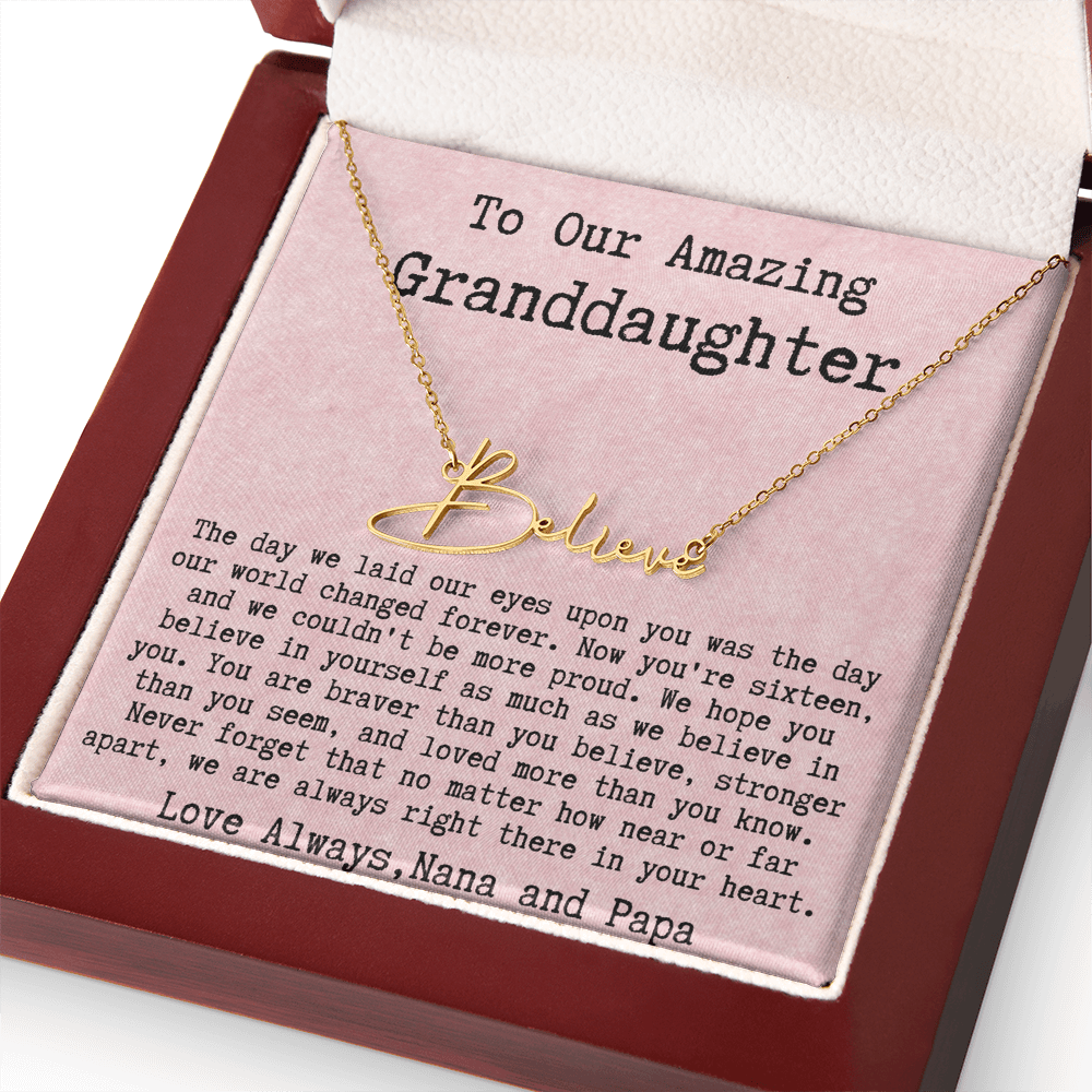 Personalized 16th Birthday Gift for Granddaughter from Nana and Papa - Signature Style Name Necklace
