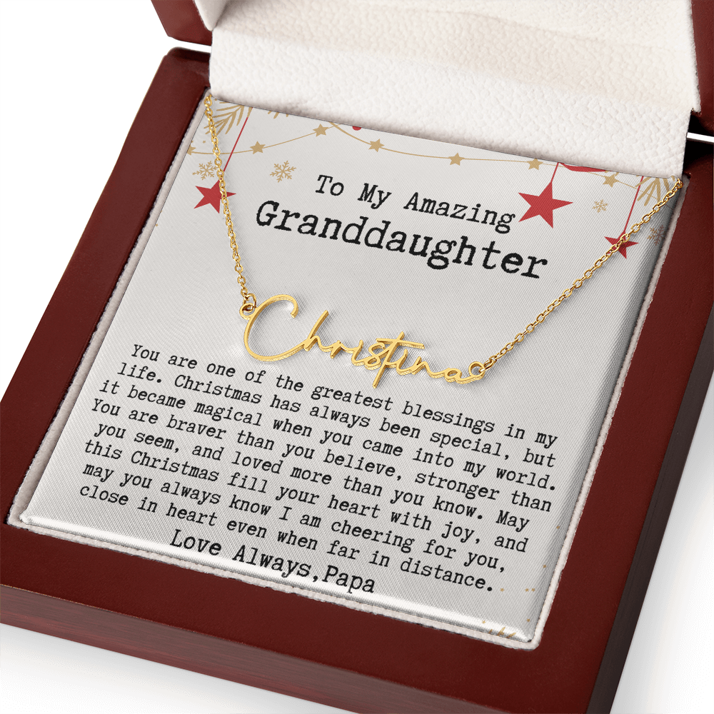 Personalized Christmas Gift from Papa to Granddaughter - Signature Style Name Necklace