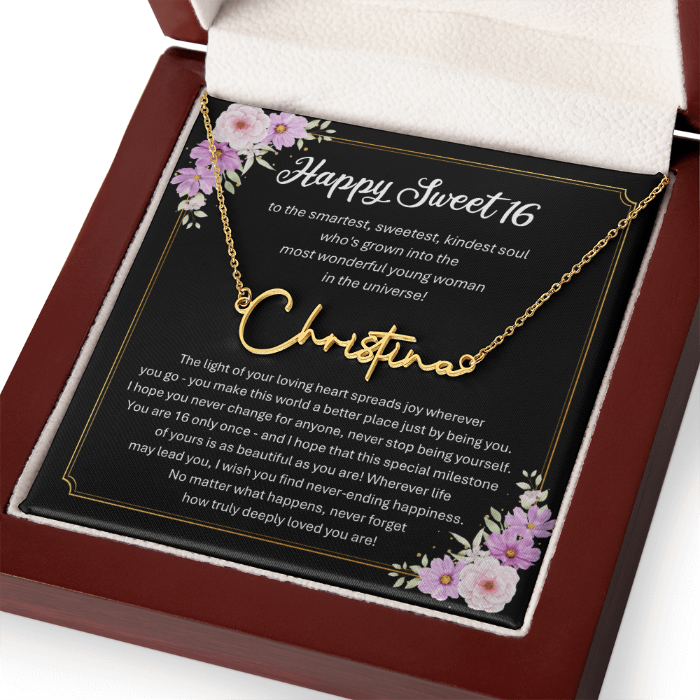 Personalized Sweet 16 Birthday Gift – Custom Signature Style Name Necklace – Unique Name Plate Necklace for Granddaughter from Grandma or Daughter from Mom