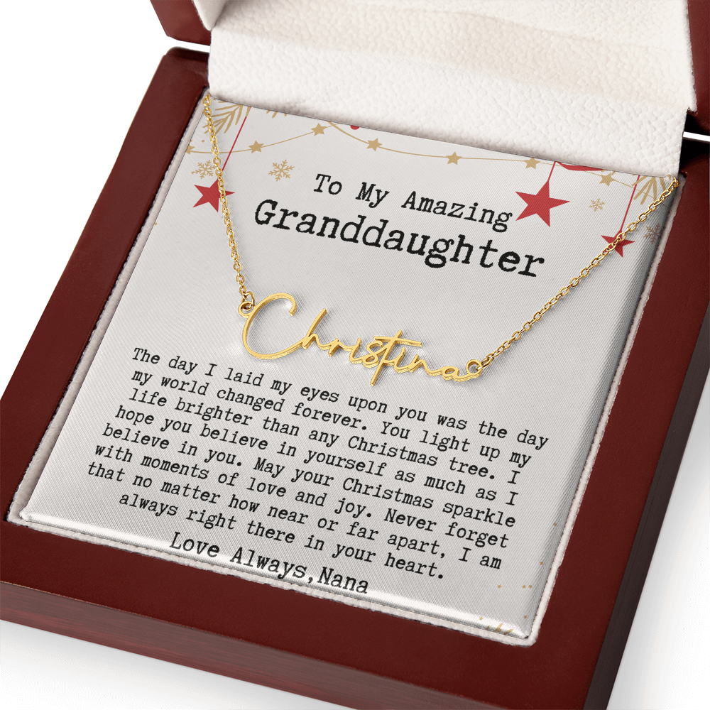 Personalized Christmas Gift from Nana to Granddaughter - Signature Style Name Necklace