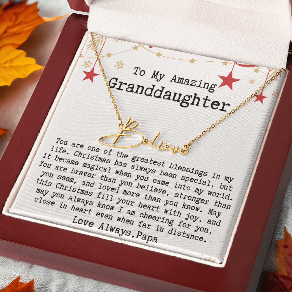 Personalized Christmas Gift from Papa to Granddaughter - Signature Style Name Necklace