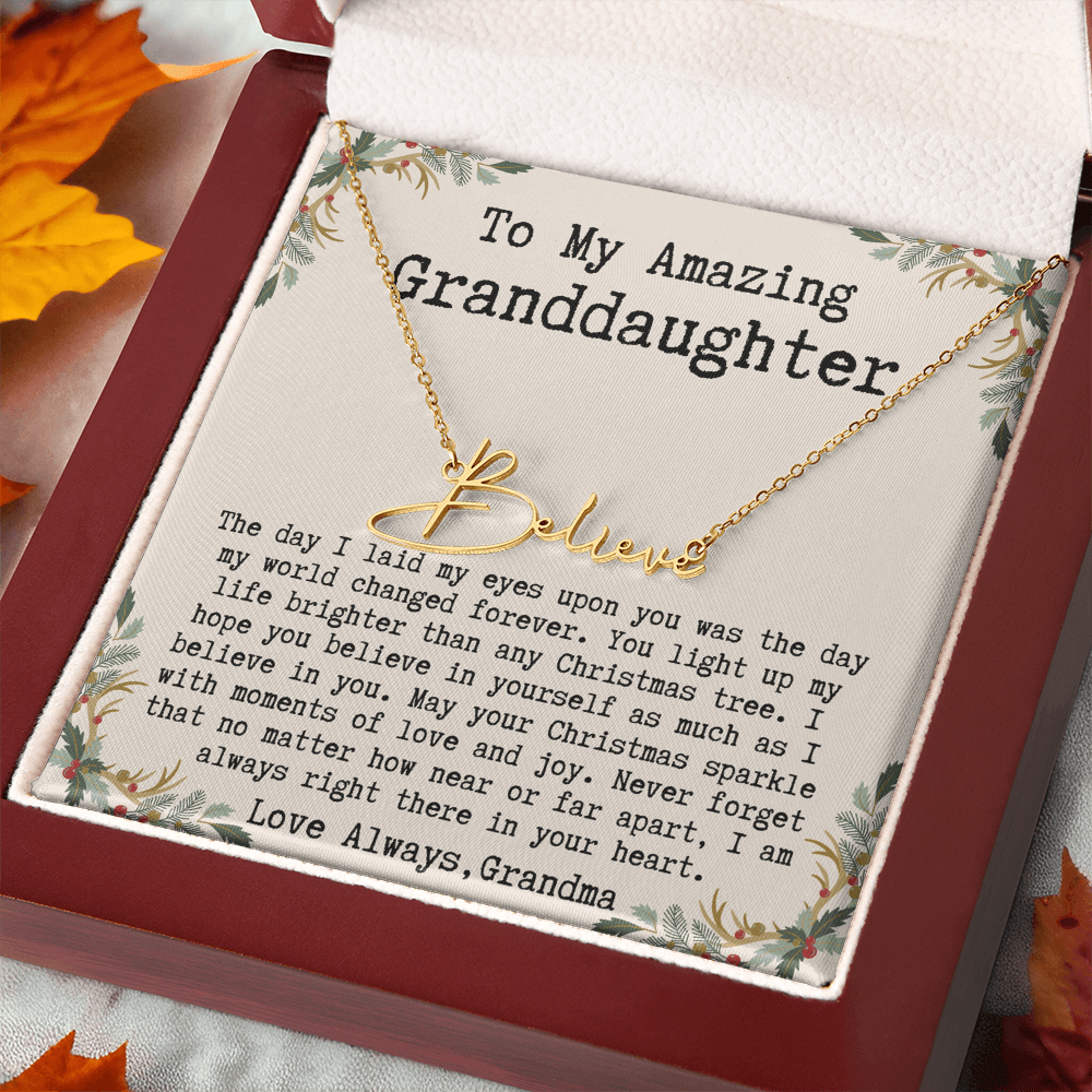 Custom Christmas Gift from Grandma to Granddaughter - Signature Style Name Necklace
