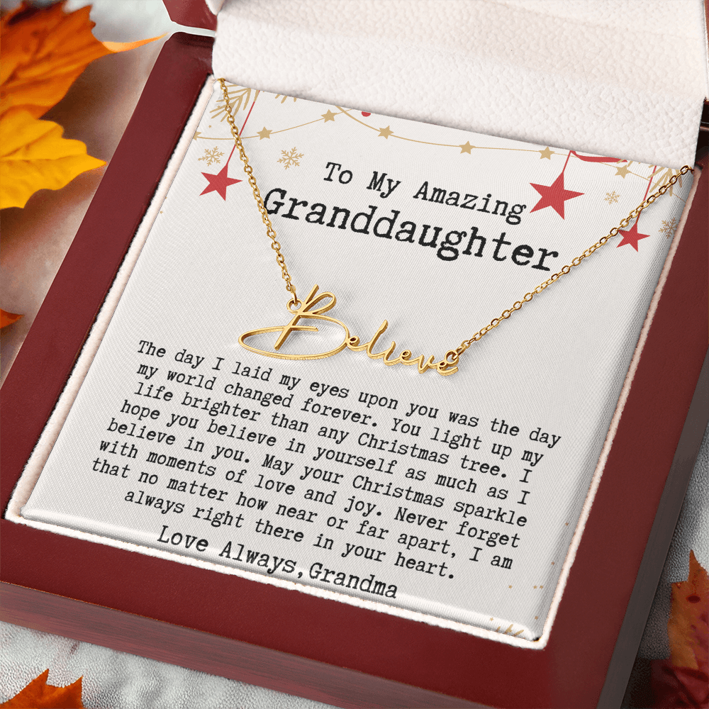 Personalized Christmas Gift from Grandma to Granddaughter - Signature Style Name Necklace
