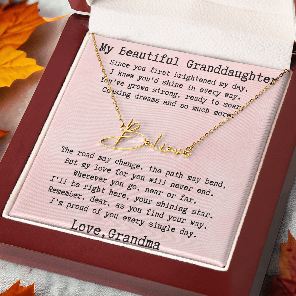 Personalized Birthday Gift for Granddaughter – Custom Signature Style Name Necklace – Unique Name Plate Necklace from Grandma