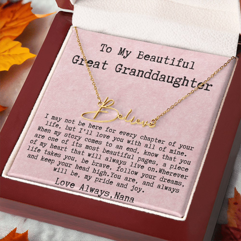 Gift for Great Granddaughter from Nana - Signature Style Name Necklace