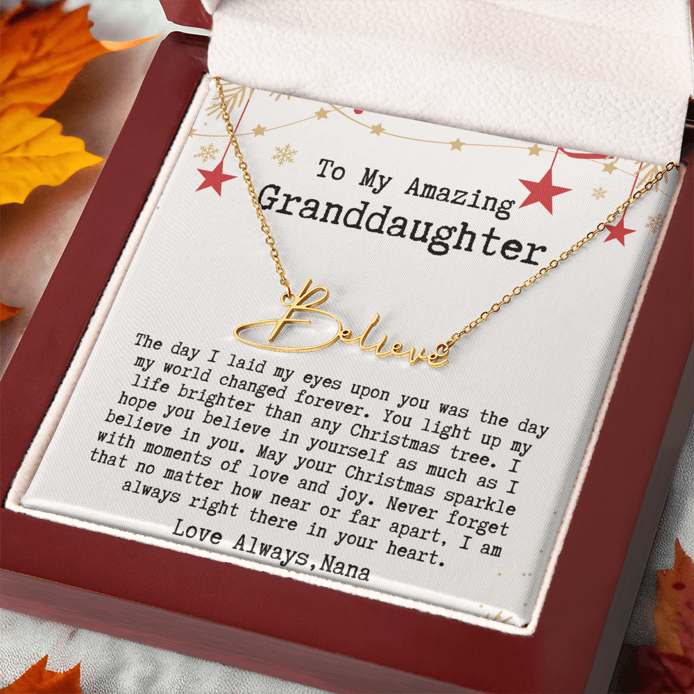 Personalized Christmas Gift from Nana to Granddaughter - Signature Style Name Necklace