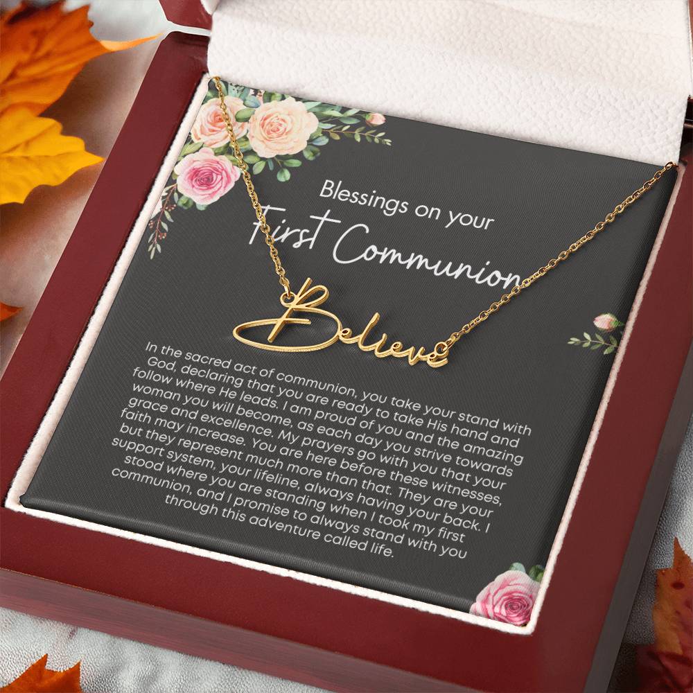 Personalized First Holy Communion Gift for Her - Customizable Signature Style Name Necklace