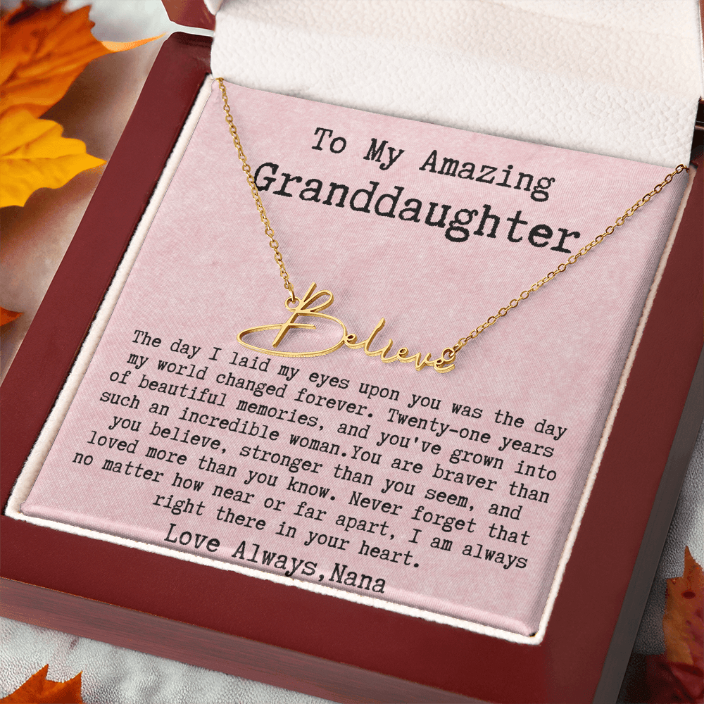 Personalized 21st Birthday Gift from Nana to Granddaughter - Signature Style Name Necklace