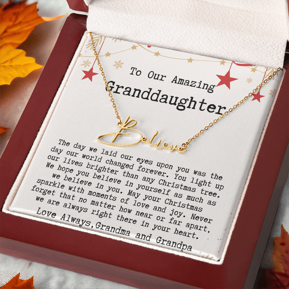 Personalized Christmas Gift from Grandma & Grandpa to Granddaughter - Signature Style Name Necklace