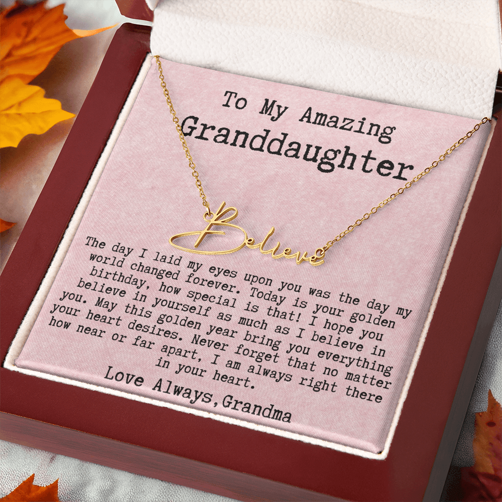 Personalized Golden Birthday Gift from Grandma to Granddaughter - Signature Style Name Necklace
