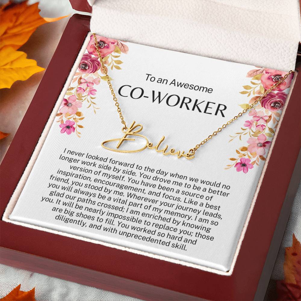 Personalized Retirement Gift for Co-worker - Customizable Signature Style Name Necklace