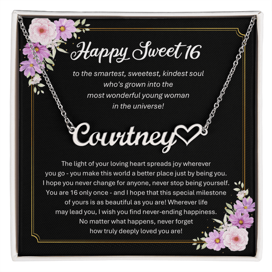 Personalized Sweet 16 Birthday Gift for Granddaughter – Custom Heart Name Necklace – Unique  16th Birthday Jewellery Gift from Grandma