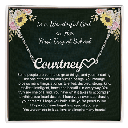 1st Day of School  Gift- Heart Name Necklace
