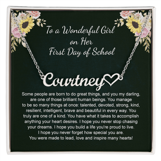 1st Day of School  Gift- Heart Name Necklace