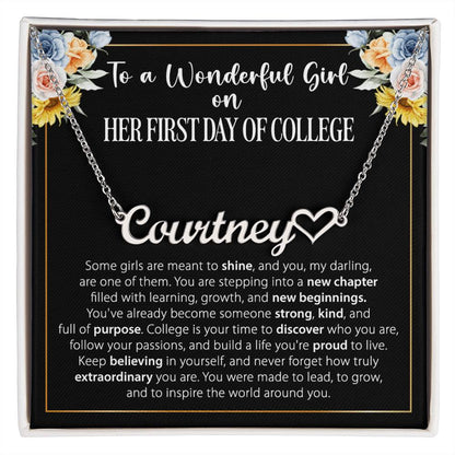1st Day of College Gift - Heart Name Necklace