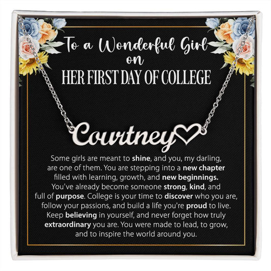 1st Day of College Gift - Heart Name Necklace