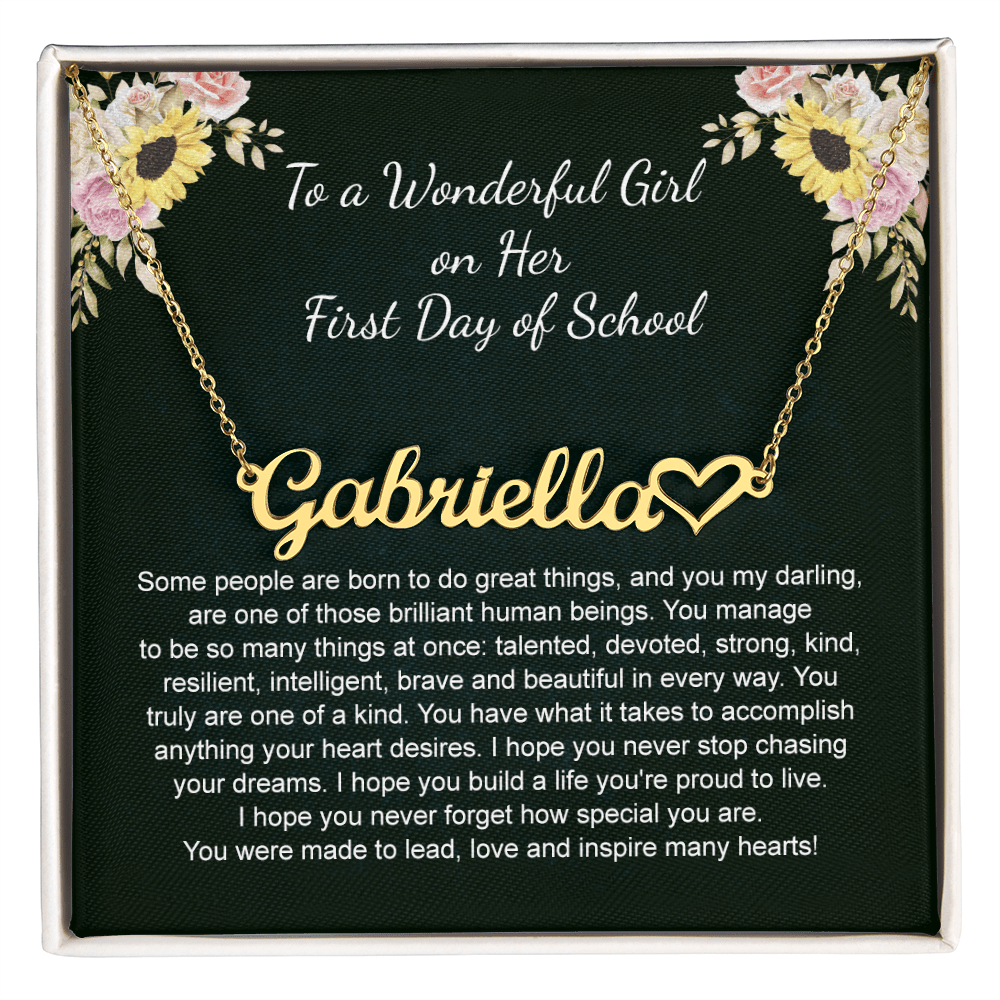 1st Day of School  Gift- Heart Name Necklace