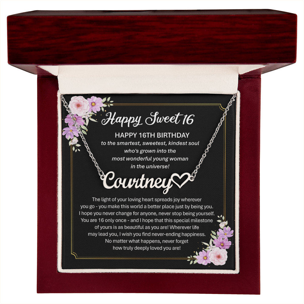 Sweet 16 Gift - Heart Name Necklace