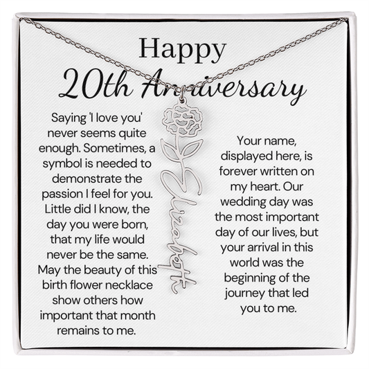Personalized 20th Anniversary Gift for Wife – Customized Birth Flower Name Necklace – Unique Twentieth Wedding Anniversary Gift Ideas for Wife from Husband