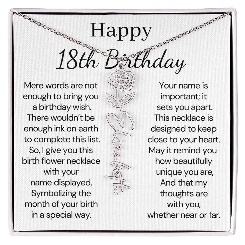 Personalized 18th Birthday Gift for Her  – Customized Birth Flower Name Necklace – 18th Birthday Jewelry Gift for Granddaughter, Daughter, or Niece