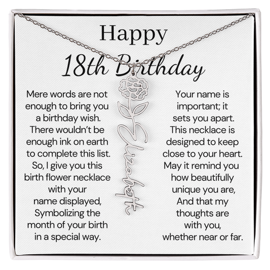 Personalized 18th Birthday Gift for Her  – Customized Birth Flower Name Necklace – 18th Birthday Jewelry Gift for Granddaughter, Daughter, or Niece