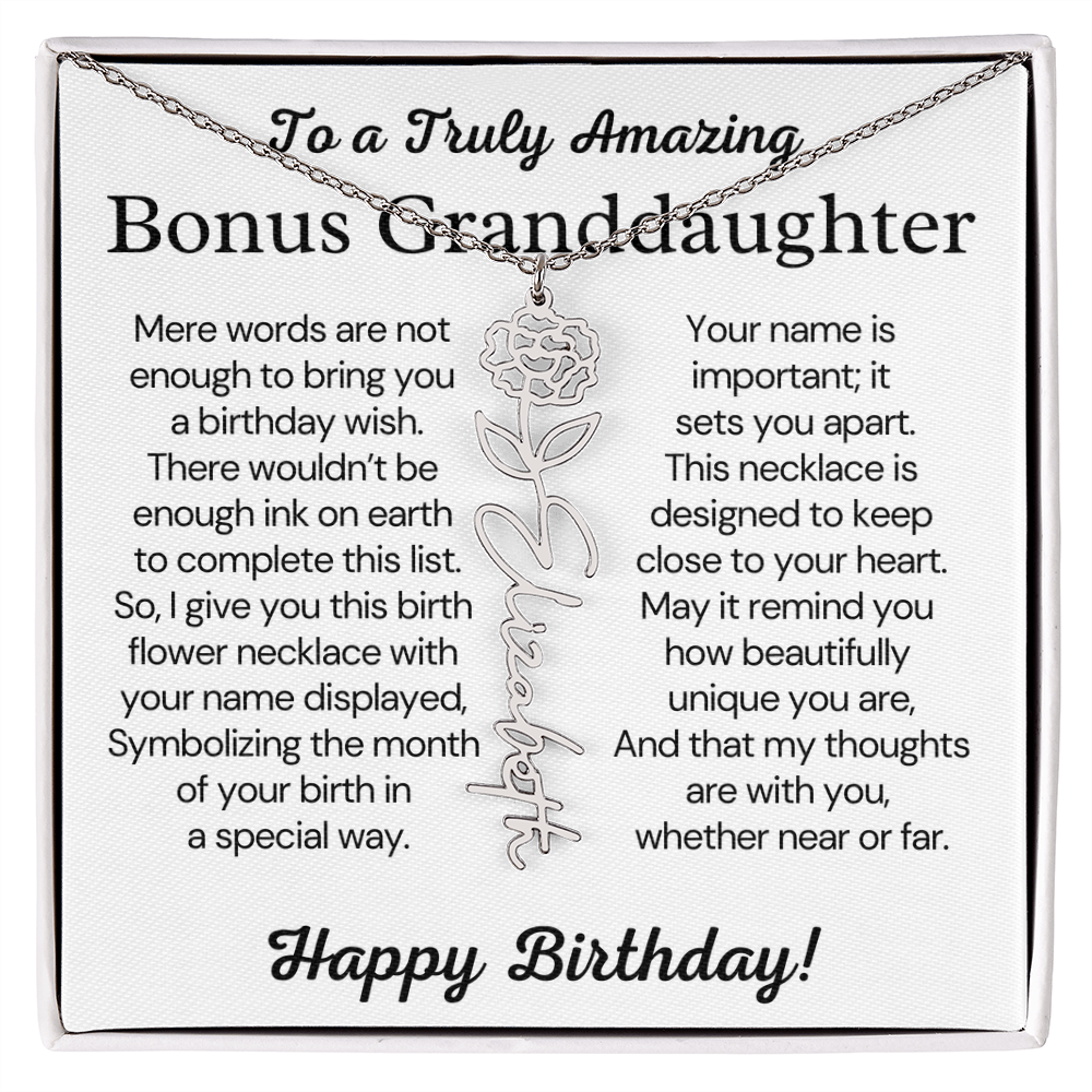 Personalized Bonus Granddaughter  Birthday Gift – Customized Birth Flower Name Necklace – Jewelry Gift from Grandma