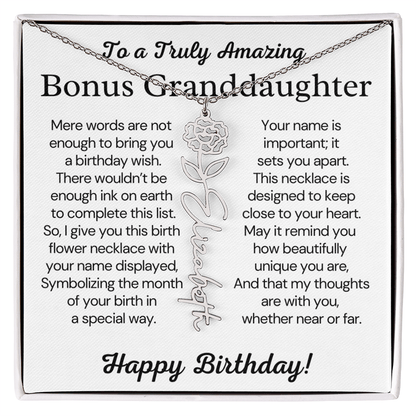 Personalized Bonus Granddaughter  Birthday Gift – Customized Birth Flower Name Necklace – Jewelry Gift from Grandma