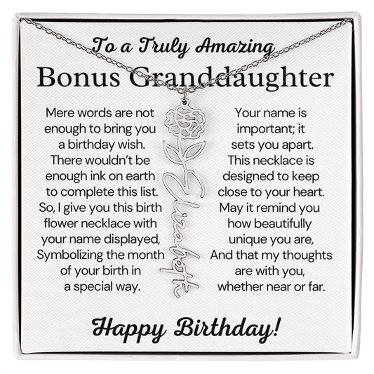 Personalized Bonus Granddaughter  Birthday Gift – Customized Birth Flower Name Necklace – Jewelry Gift from Grandma
