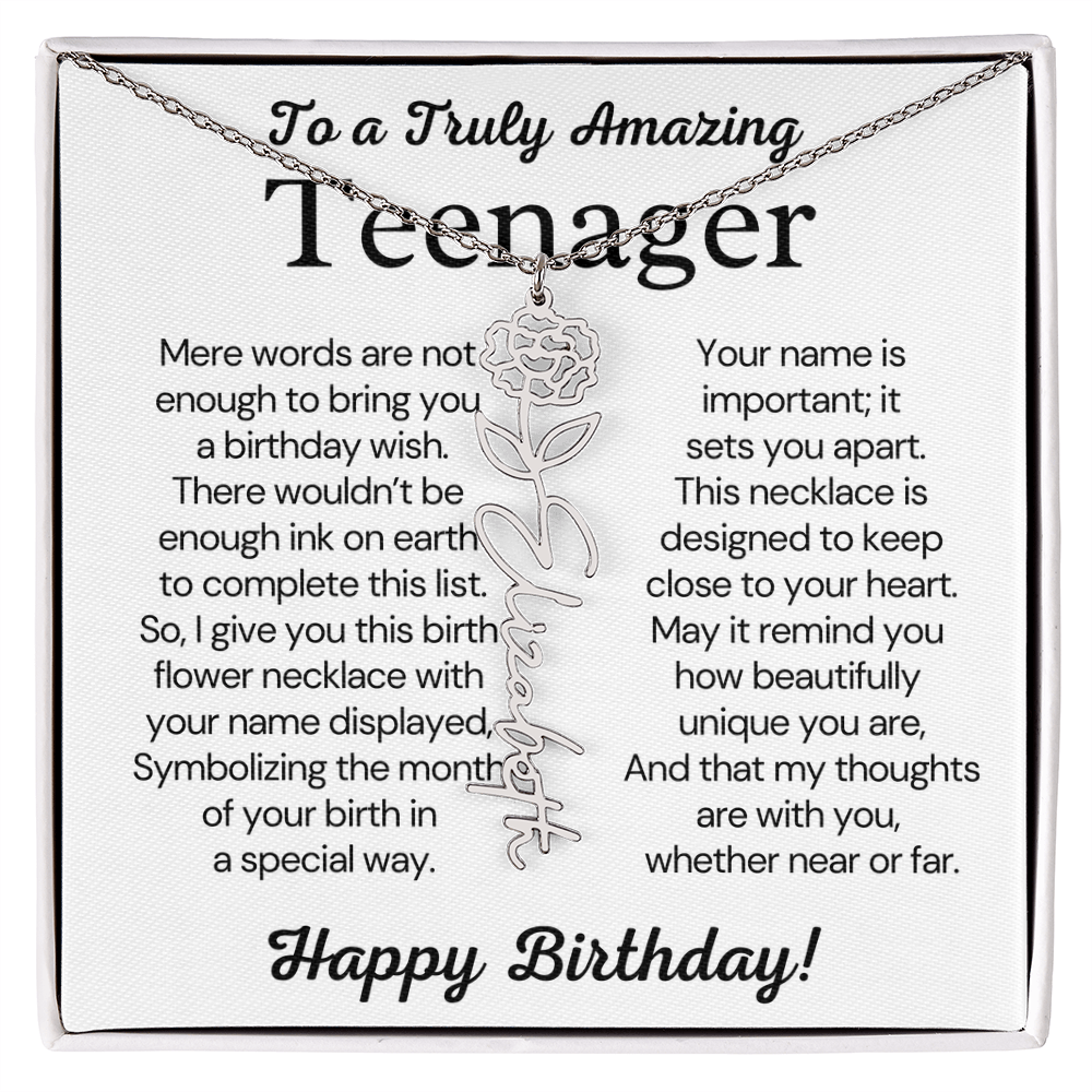 Personalized Gift for Teenager – Customized Birth Flower Name Necklace – Jewelry Gift for 13th Birthday
