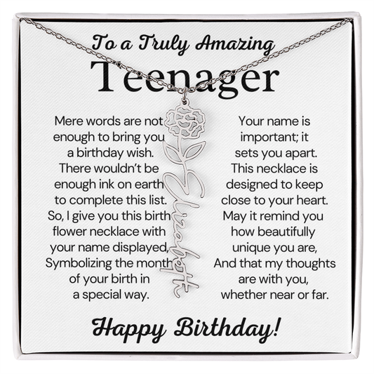Personalized Gift for Teenager – Customized Birth Flower Name Necklace – Jewelry Gift for 13th Birthday