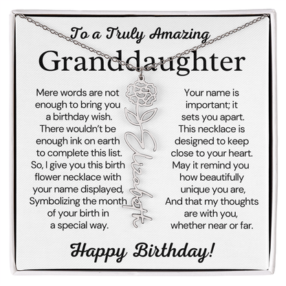 Personalized Birthday Gift for Granddaughter – Customized Birth Flower Name Necklace – Jewelry Gift from Grandma